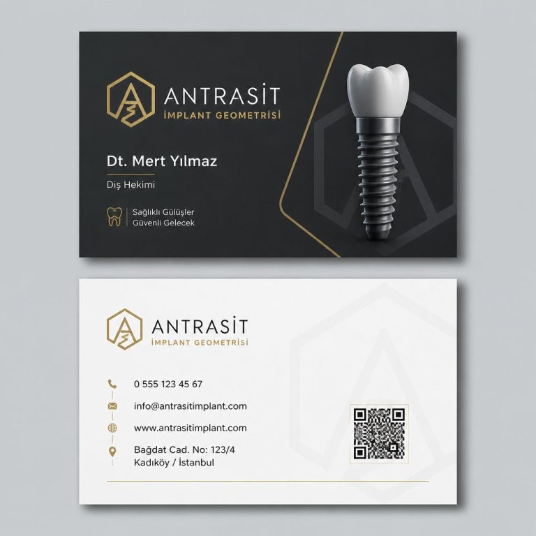 Antrasit İmplant Geometrisi Diş Hekimi Kartvizit Tasarımı