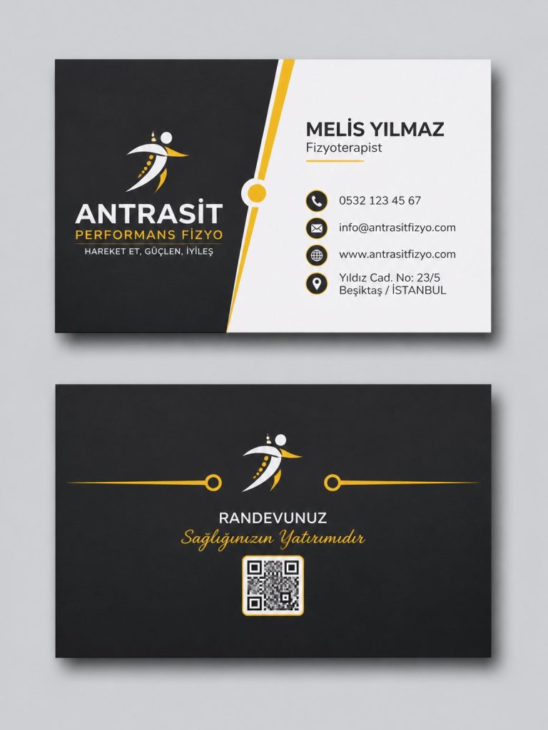 Antrasit Performans Fizyo Fizyoterapist Kartvizit Tasarımı