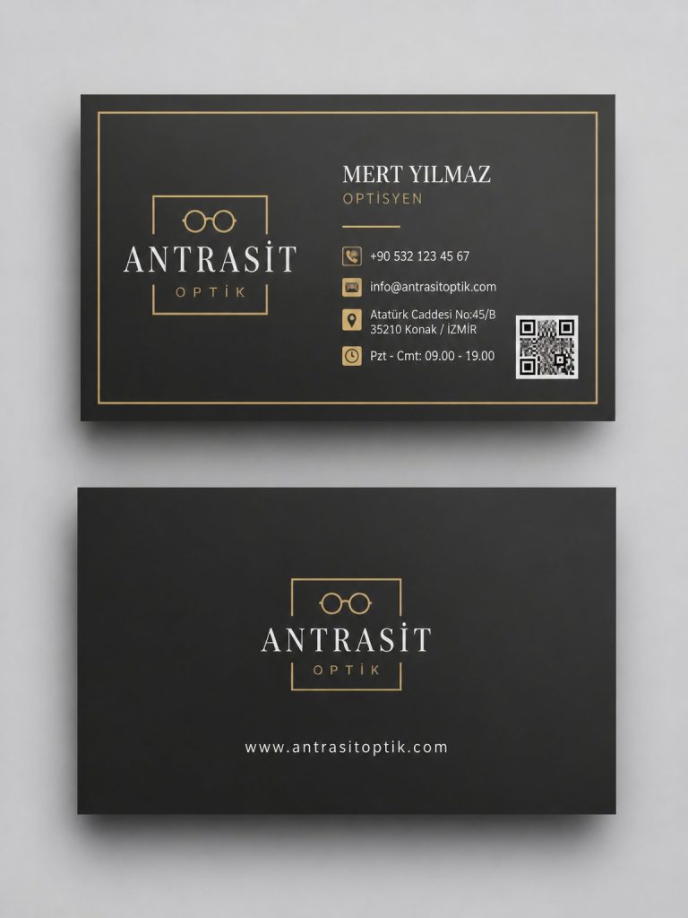 Antrasit Premium Gözlük Optik Optisyen Kartvizit Tasarımı Antrasit Premium Gözlük Optik Optisyen Kartvizit Tasarımı
