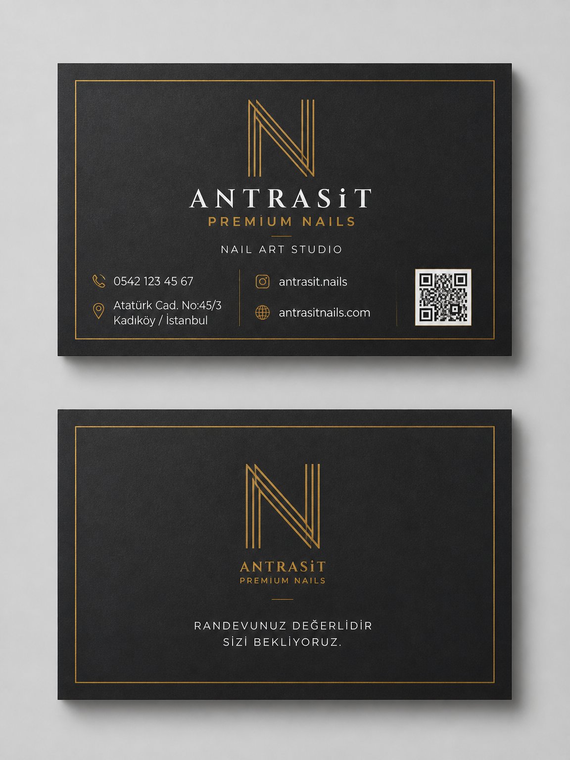 Antrasit Premium Nails Nail Art Kartvizit Tasarımı 1 Antrasit Premium Nails Nail Art Kartvizit Tasarımı