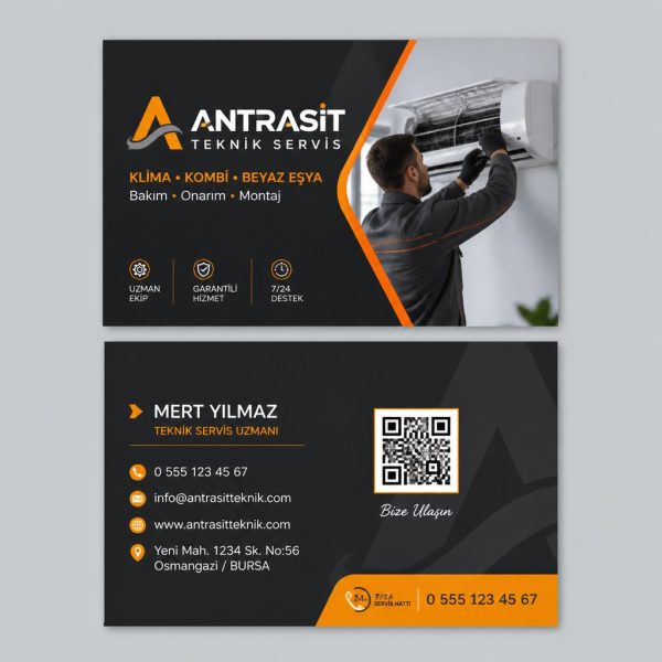 Antrasit Turuncu Teknik Klima Kombi Servisi Kartvizit Tasarımı