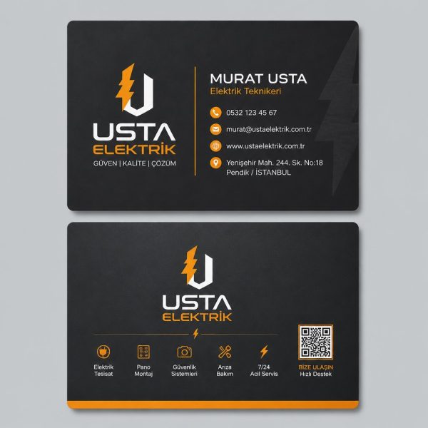 Antrasit Turuncu Usta Elektrikçi Kartvizit Tasarımı
