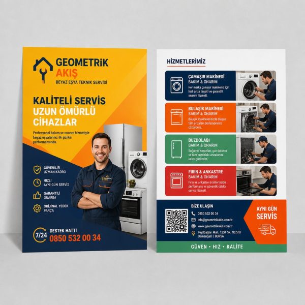 Beyaz EşYa Teknik Servisi Geometrik Akış Firmaya Özel Broşür Tasarımı