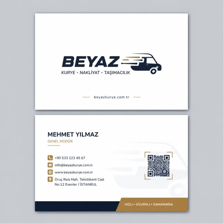 Beyaz Minimal Kurye Nakliyat Taşımacılık Kartvizit Tasarımı