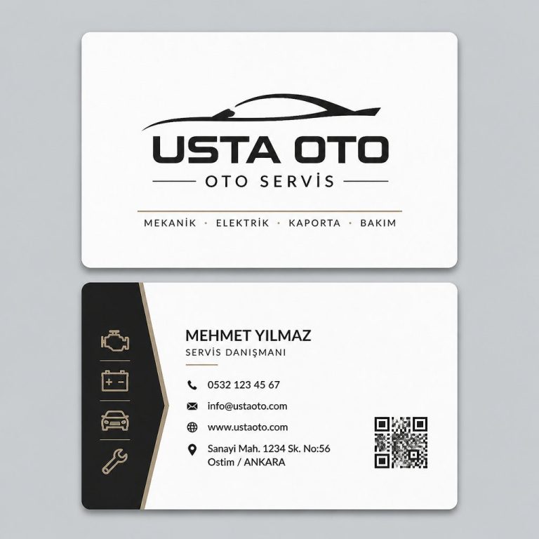 Beyaz Minimal Oto Usta Oto Servis Kartvizit Tasarımı