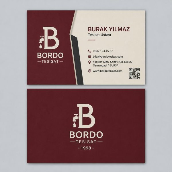 Bordo Deneyimli Usta Tesisatçı Kartvizit Tasarımı
