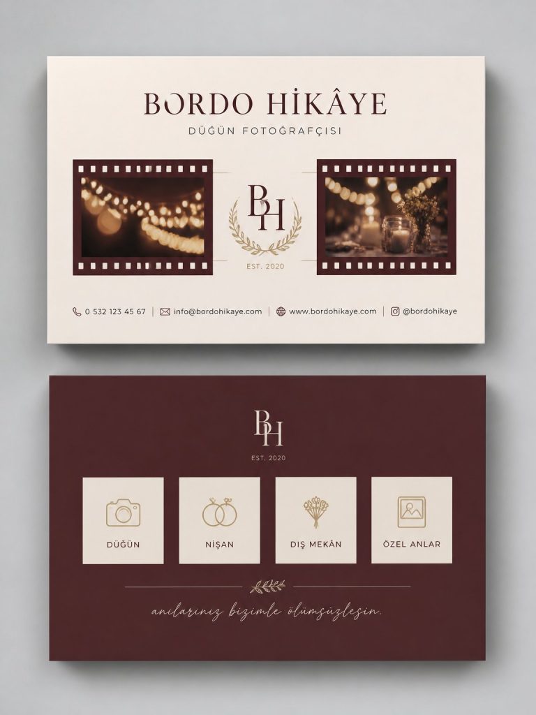Bordo Hikâye Kareleri Düğün Fotoğrafçısı Kartvizit Tasarımı Bordo Hikâye Kareleri Düğün Fotoğrafçısı Kartvizit Tasarımı
