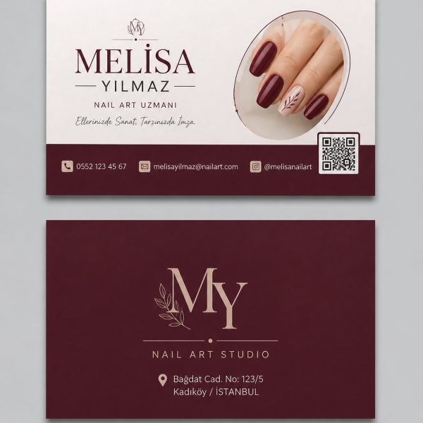 Bordo Klasik Manikür Nail Art Kartvizit Tasarımı