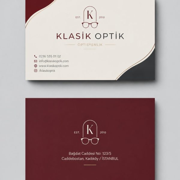 Bordo Klasik Optik Optik Optisyen Kartvizit Tasarımı