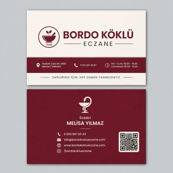 Bordo Köklü Eczane Eczane Kartvizit Tasarımı