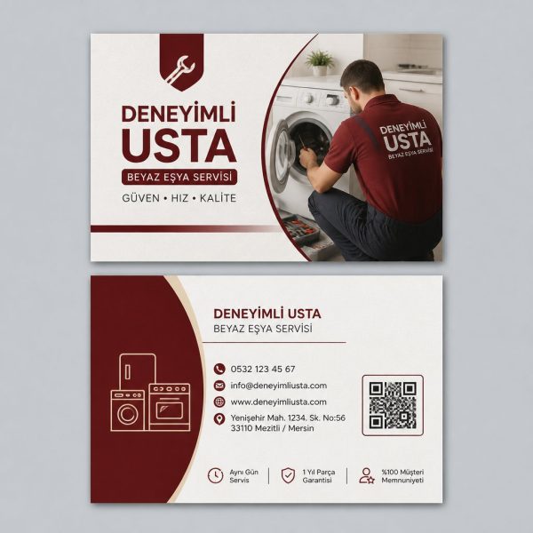 Bordo Krem Deneyimli Usta Beyaz Eşya Servisi Kartvizit Tasarımı