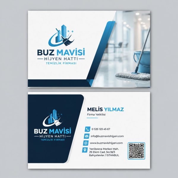 Buz Mavisi Hijyen Hattı Temizlik Firması Kartvizit Tasarımı