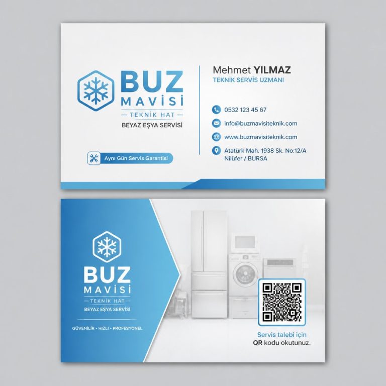 Buz Mavisi Teknik Hat Beyaz Eşya Servisi Kartvizit Tasarımı Buz Mavisi Teknik Hat Beyaz Eşya Servisi Kartvizit Tasarımı
