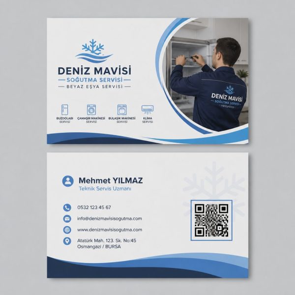 Deniz Mavisi Soğutma Servisi Beyaz Eşya Servisi Kartvizit Tasarımı