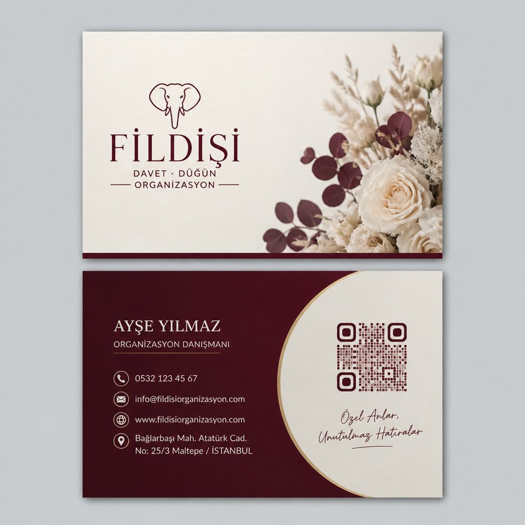 Fildişi Bordo Davet Düğün Organizasyon Kartvizit Tasarımı 1 Fildişi Bordo Davet Düğün Organizasyon Kartvizit Tasarımı
