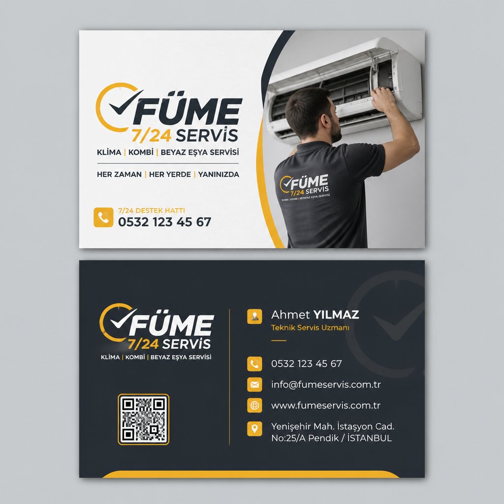 Füme 7/24 Servis Klima Kombi Servisi Kartvizit Tasarımı 1 Füme 7/24 Servis Klima Kombi Servisi Kartvizit Tasarımı