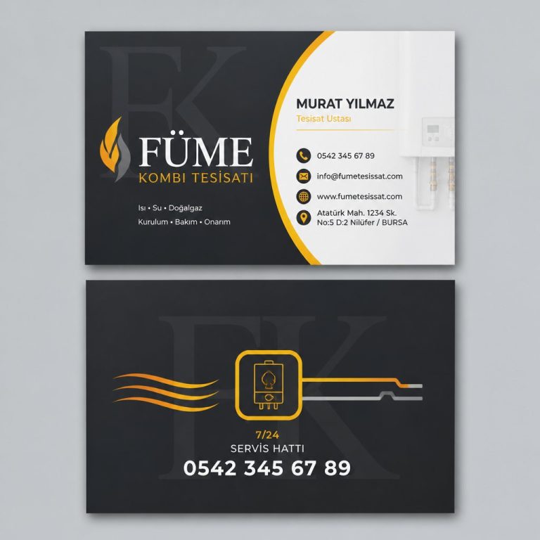 Füme Kombi Tesisatı Tesisatçı Kartvizit Tasarımı