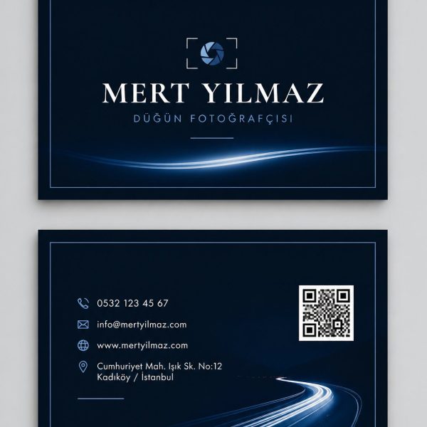 Gece Mavisi Işık İzi Düğün Fotoğrafçısı Kartvizit Tasarımı