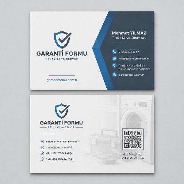 Gri Mavi Garanti Formu Beyaz Eşya Servisi Kartvizit Tasarımı