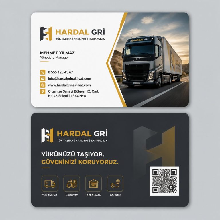 Hardal Gri Yük Taşıma Nakliyat Taşımacılık Kartvizit Tasarımı