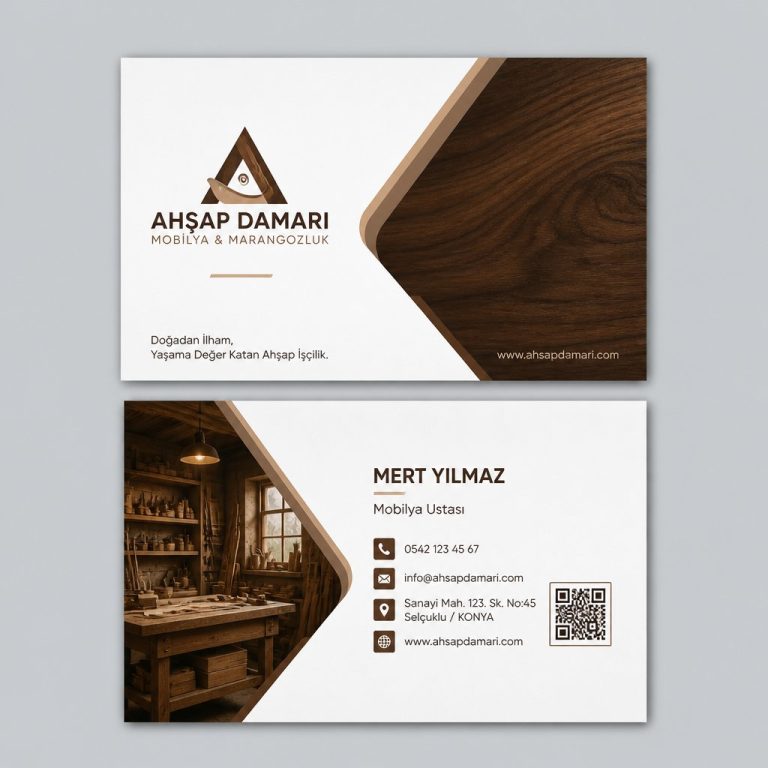 Kahve Ahşap Damarı Mobilyacı Marangoz Kartvizit Tasarımı