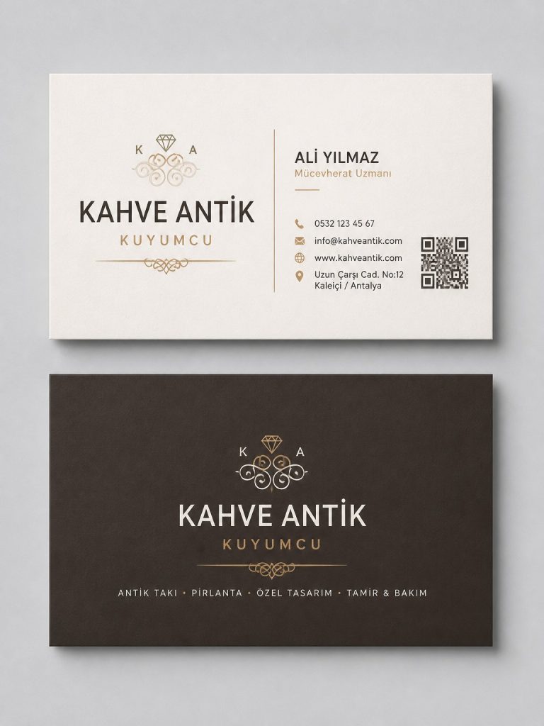 Kahve Antik Takı Kuyumcu Kartvizit Tasarımı Kahve Antik Takı Kuyumcu Kartvizit Tasarımı