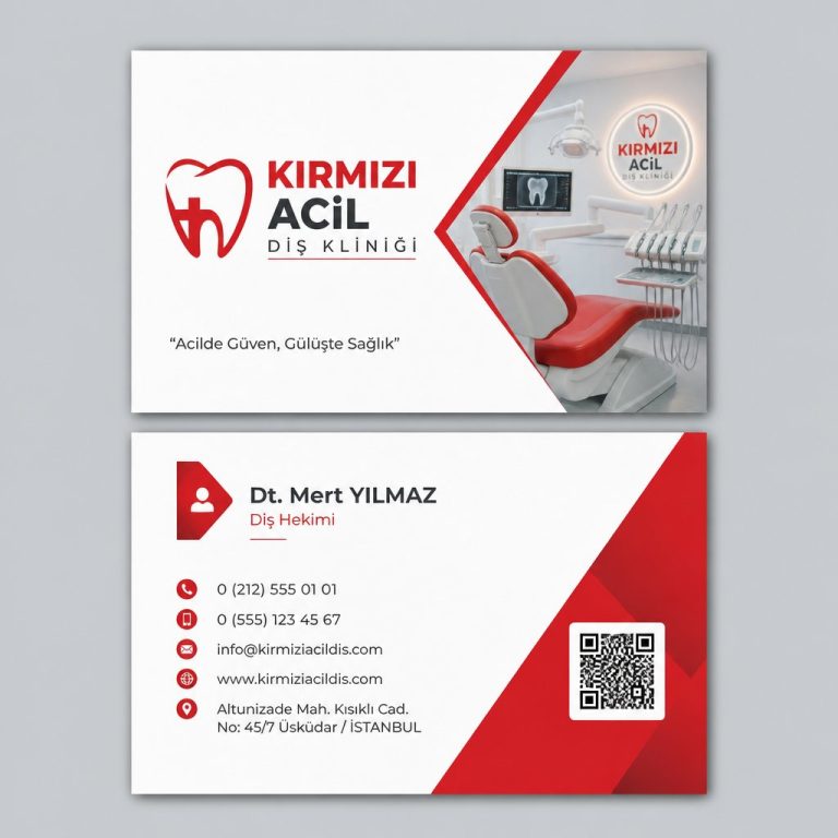 Kırmızı Acil Diş Kliniği Diş Hekimi Kartvizit Tasarımı