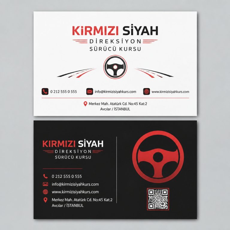Kırmızı Siyah Direksiyon Sürücü Kursu Kartvizit Tasarımı Kırmızı Siyah Direksiyon Sürücü Kursu Kartvizit Tasarımı