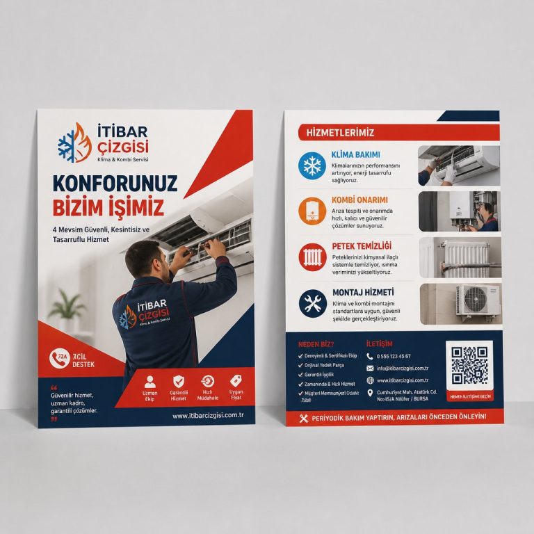 Klima Ve Kombi Servisi İtibar Çizgisi Firmaya Özel Broşür Tasarımı