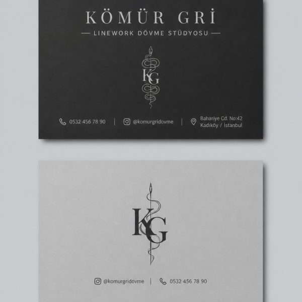 Kömür Gri Linework Dövme Stüdyosu Kartvizit Tasarımı
