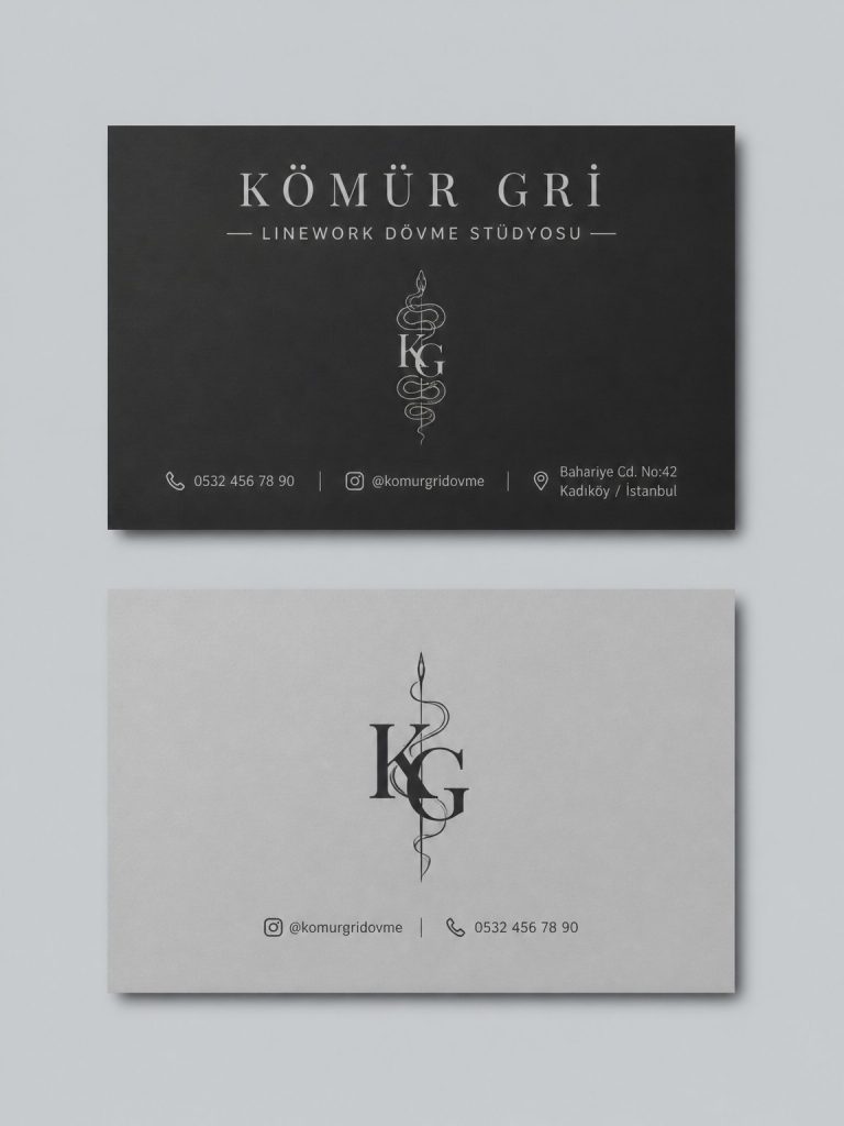 Kömür Gri Linework Dövme Stüdyosu Kartvizit Tasarımı