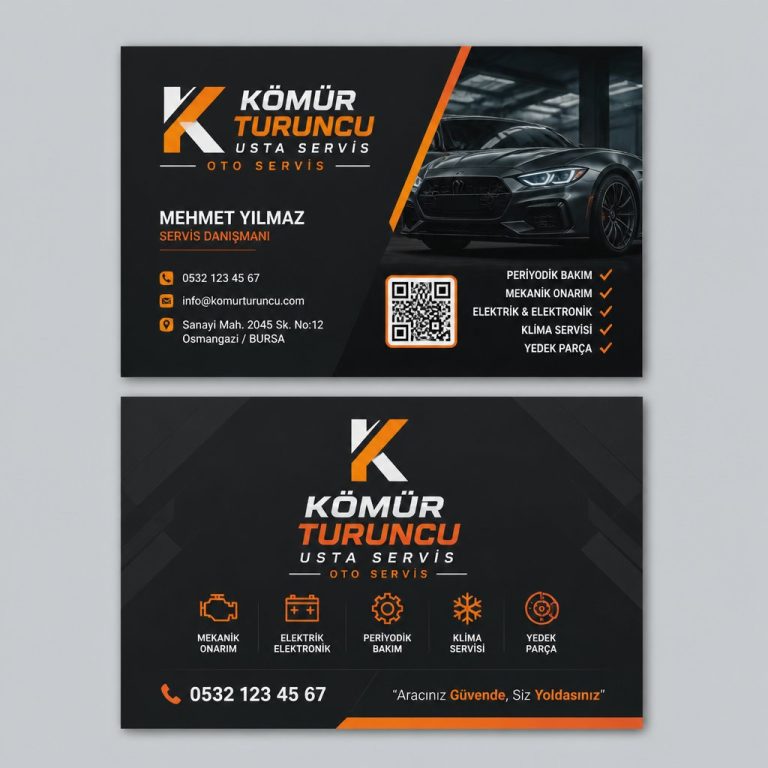 Kömür Turuncu Usta Servis Oto Servis Kartvizit Tasarımı Kömür Turuncu Usta Servis Oto Servis Kartvizit Tasarımı