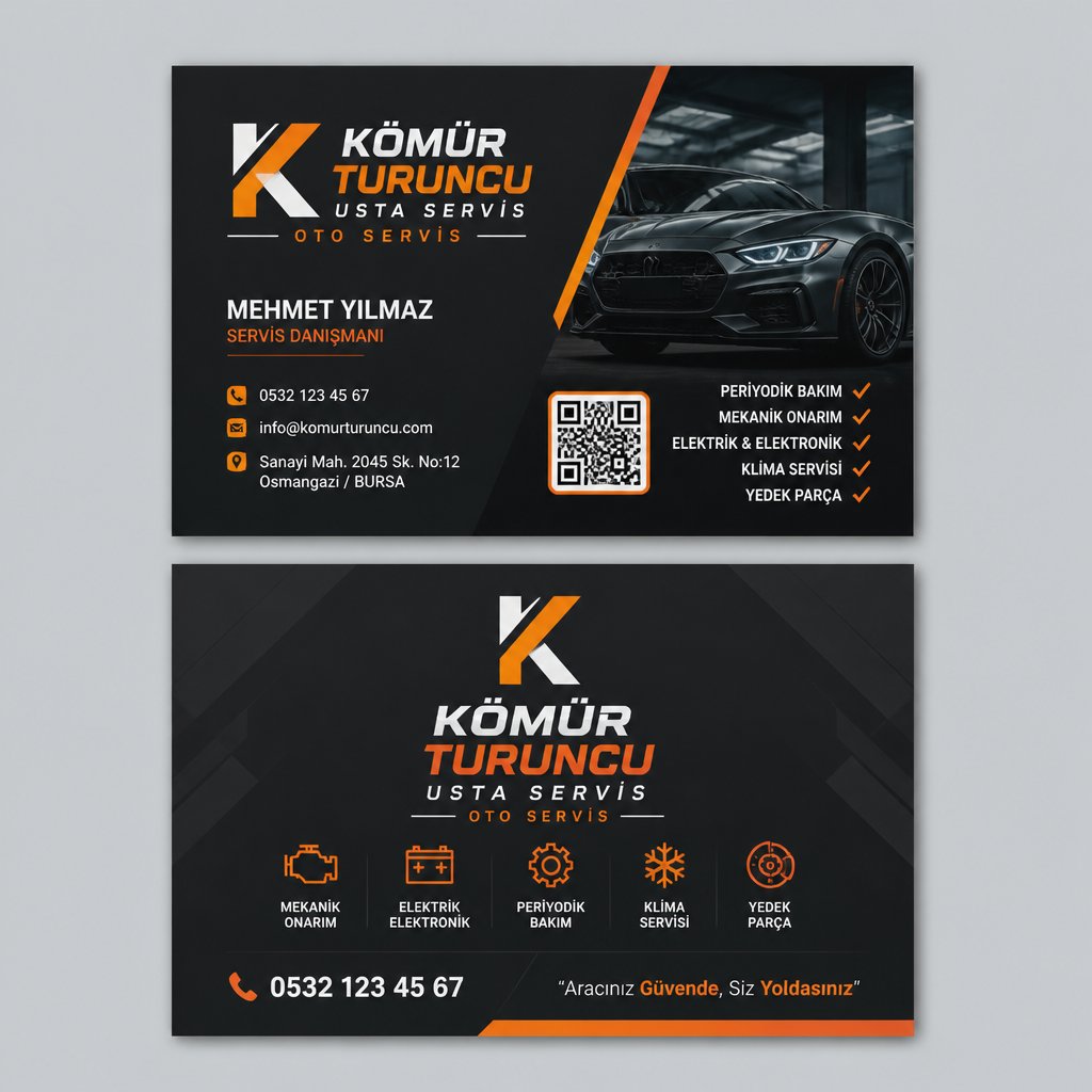 Kömür Turuncu Usta Servis Oto Servis Kartvizit Tasarımı 1 Kömür Turuncu Usta Servis Oto Servis Kartvizit Tasarımı
