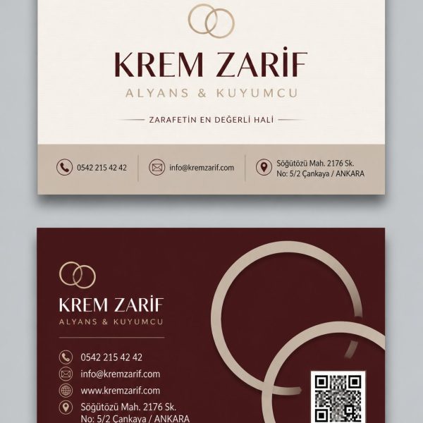Krem Zarif Alyans Kuyumcu Kartvizit Tasarımı