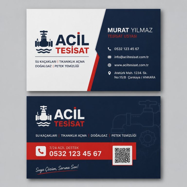 Lacivert Acil Tesisat Tesisatçı Kartvizit Tasarımı Lacivert Acil Tesisat Tesisatçı Kartvizit Tasarımı