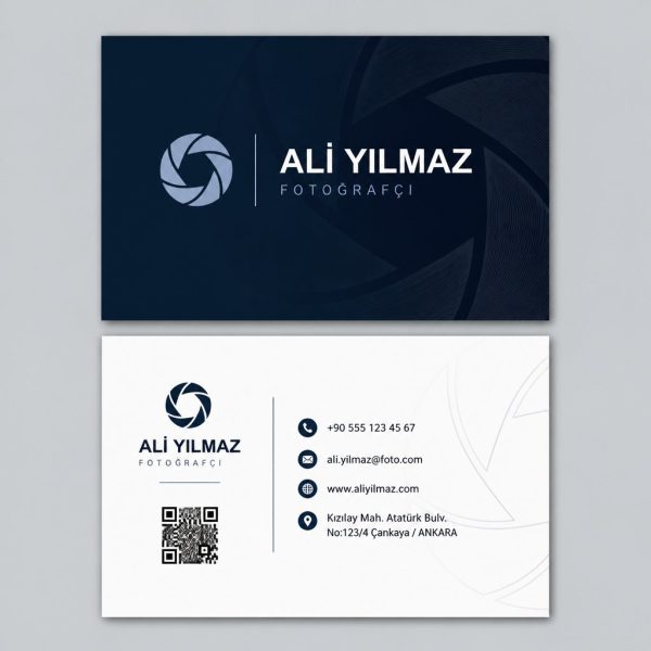 Lacivert Diyafram Çizgisi Fotoğrafçı Kartvizit Tasarımı