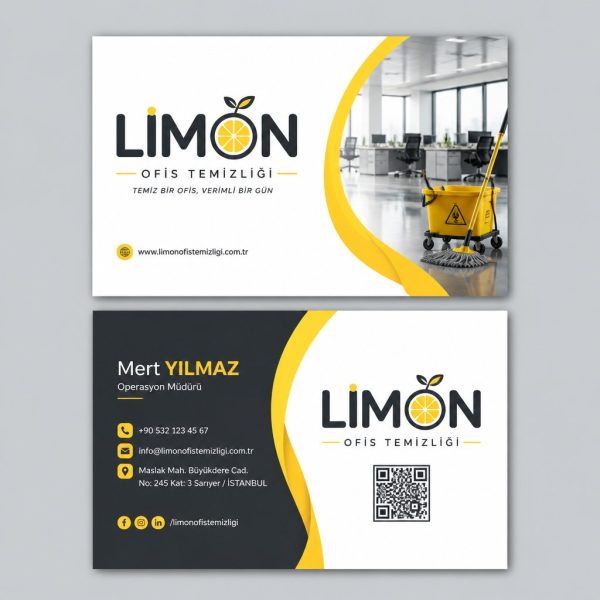 Limon Sarısı Ofis Temizliği Temizlik Firması Kartvizit Tasarımı