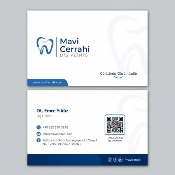 Mavi Cerrahi Hassasiyet Diş Hekimi Kartvizit Tasarımı