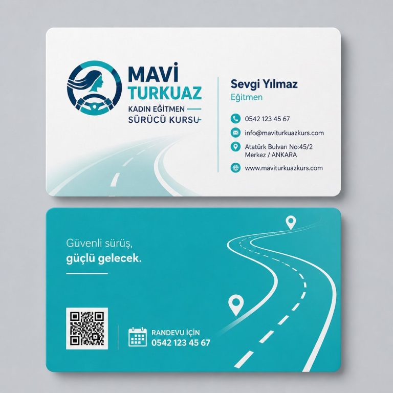 Mavi Turkuaz Kadın Eğitmen Sürücü Kursu Kartvizit Tasarımı Mavi Turkuaz Kadın Eğitmen Sürücü Kursu Kartvizit Tasarımı