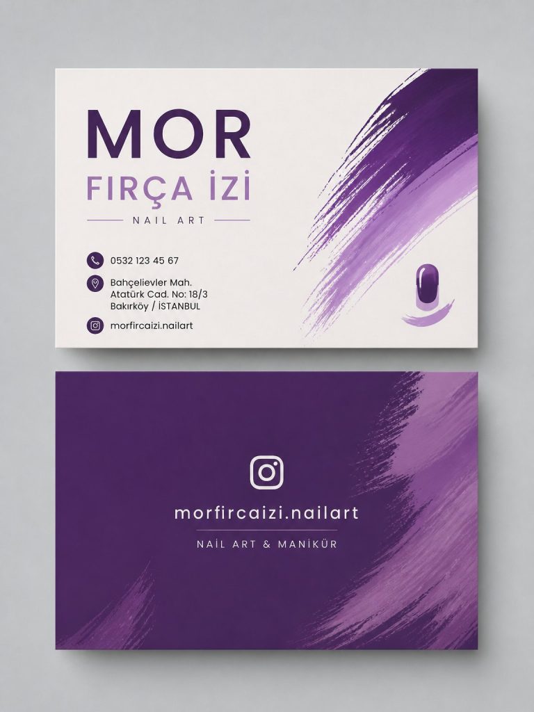 Mor Fırça İzi Nail Art Kartvizit Tasarımı Mor Fırça İzi Nail Art Kartvizit Tasarımı