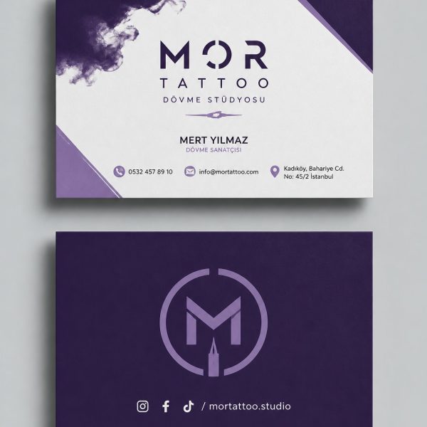 Mor Minimal Tattoo Dövme Stüdyosu Kartvizit Tasarımı