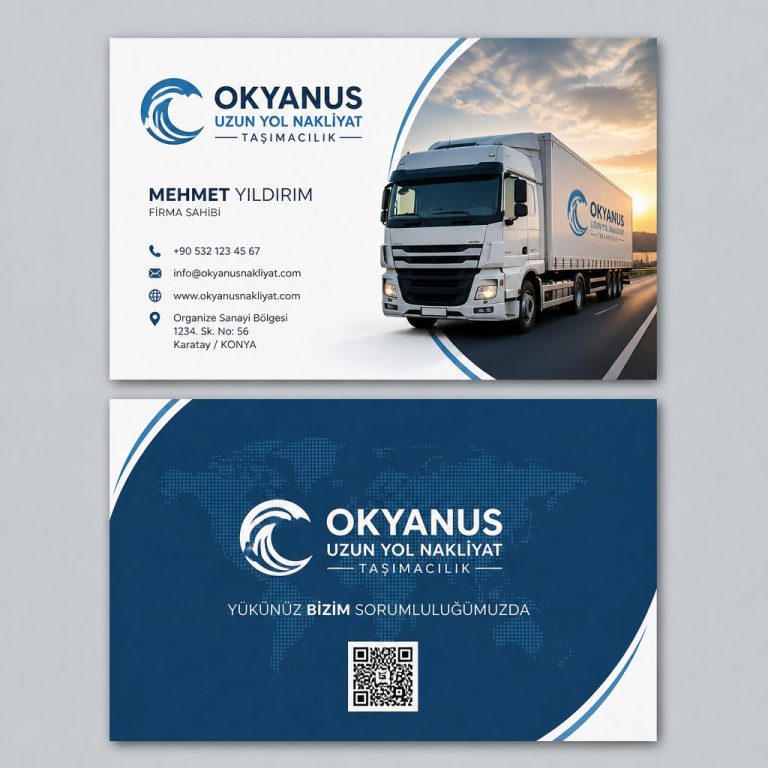 Okyanus Mavisi Uzun Yol Nakliyat Taşımacılık Kartvizit Tasarımı Okyanus Mavisi Uzun Yol Nakliyat Taşımacılık Kartvizit Tasarımı