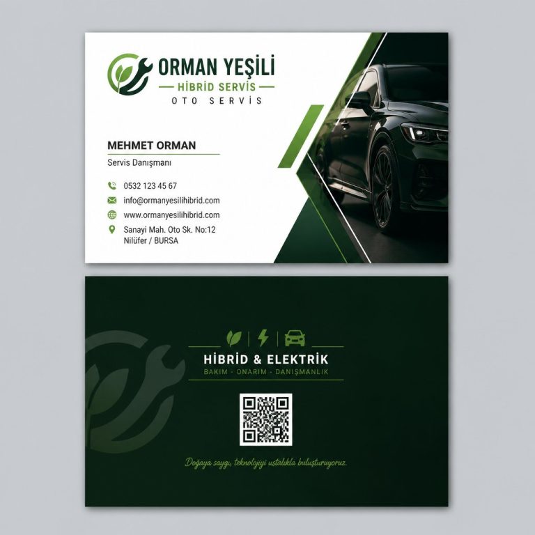 Orman Yeşili Hibrit Servis Oto Servis Kartvizit Tasarımı Orman Yeşili Hibrit Servis Oto Servis Kartvizit Tasarımı