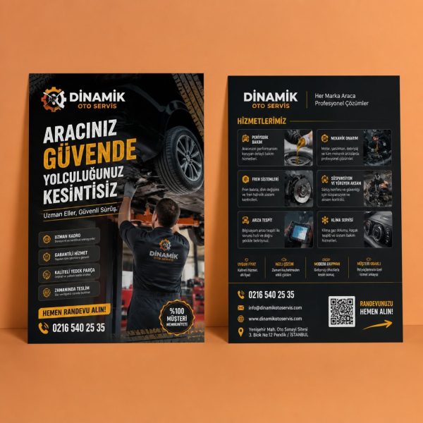 Oto Servis Dinamik Şerit Firmaya Özel Broşür Tasarımı