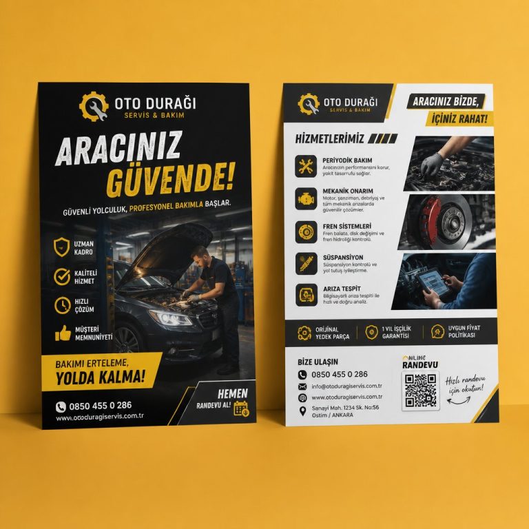 Oto Servis Gerçek Mekân Hikâyesi Firmaya Özel Broşür Tasarımı