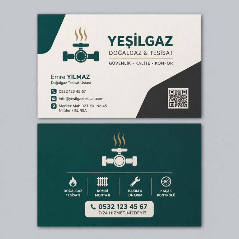 Petrol Yeşili Doğalgaz Hattı Tesisatçı Kartvizit Tasarımı Petrol Yeşili Doğalgaz Hattı Tesisatçı Kartvizit Tasarımı