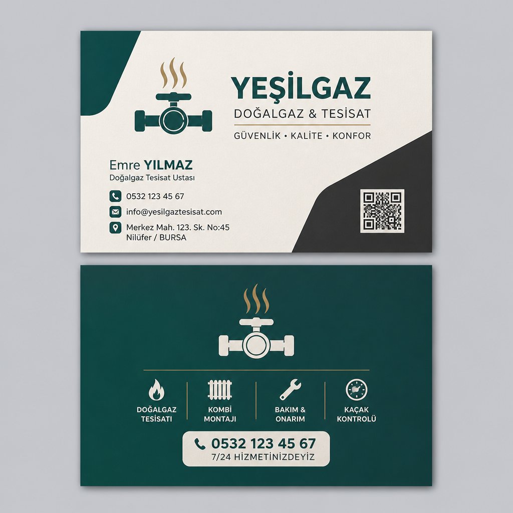 Petrol Yeşili Doğalgaz Hattı Tesisatçı Kartvizit Tasarımı 1 Petrol Yeşili Doğalgaz Hattı Tesisatçı Kartvizit Tasarımı
