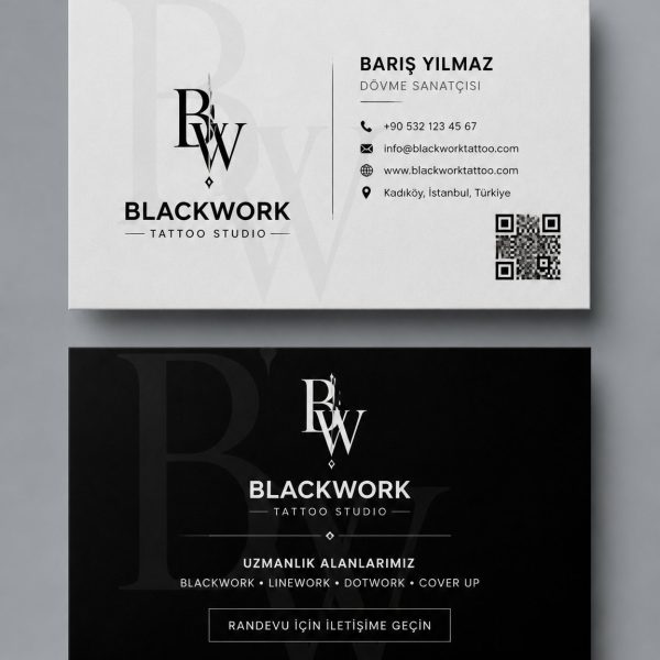 Siyah Beyaz Blackwork Dövme Stüdyosu Kartvizit Tasarımı