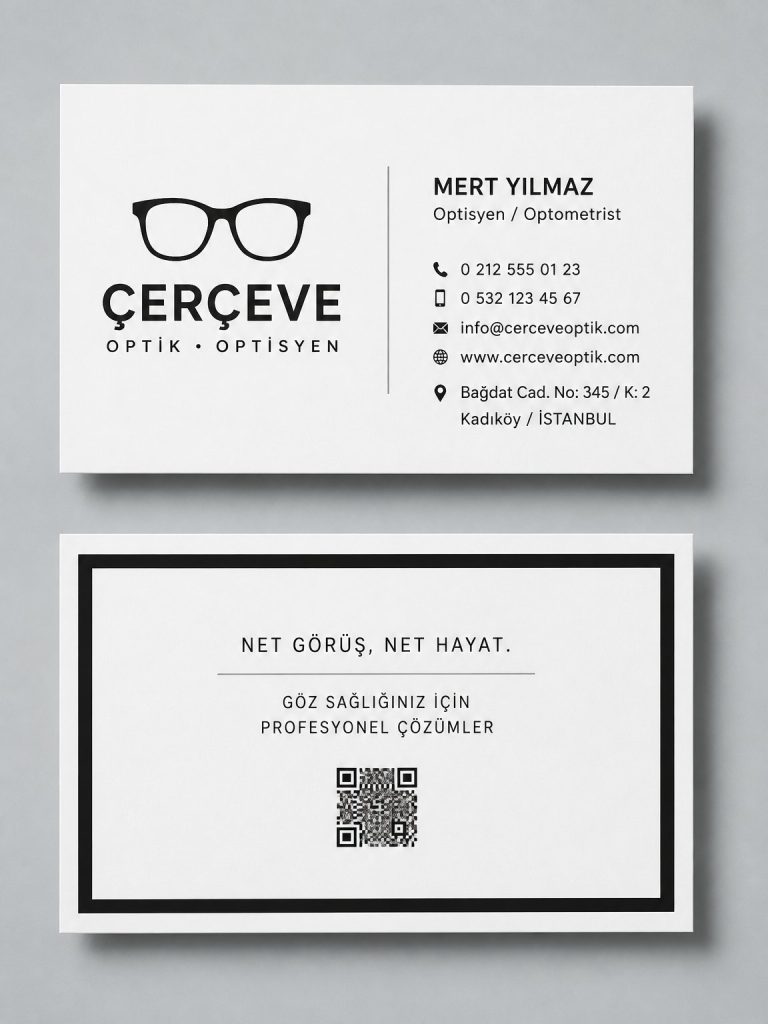 Siyah Beyaz Çerçeve Optik Optisyen Kartvizit Tasarımı Siyah Beyaz Çerçeve Optik Optisyen Kartvizit Tasarımı
