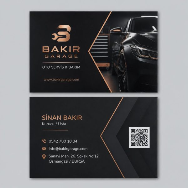 Siyah CMYK Bakır Garage Oto Servis Kartvizit Tasarımı